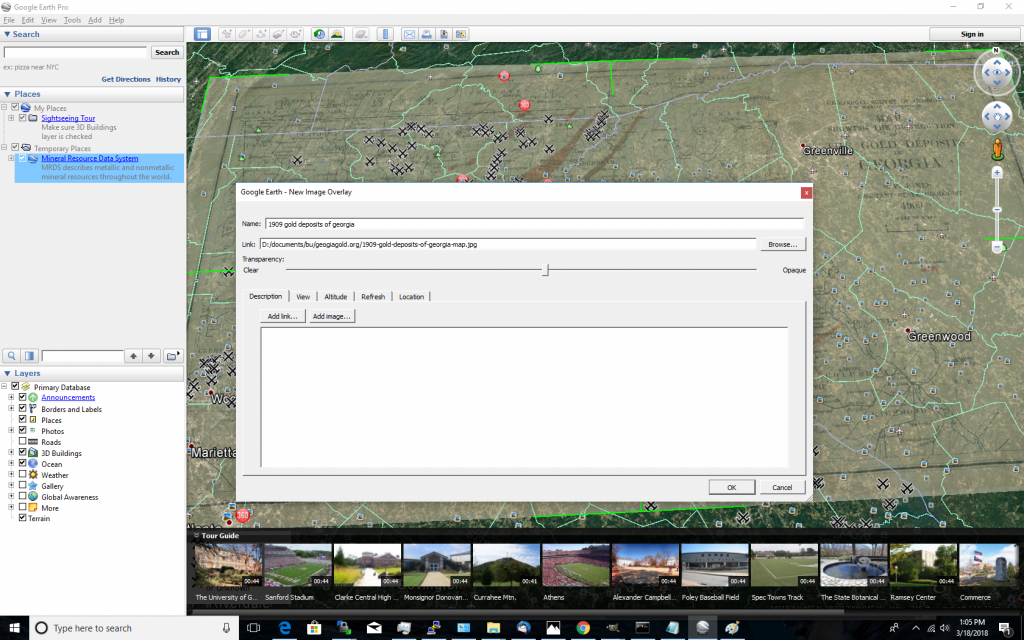 Importing 1909 georgia gold map into google earth